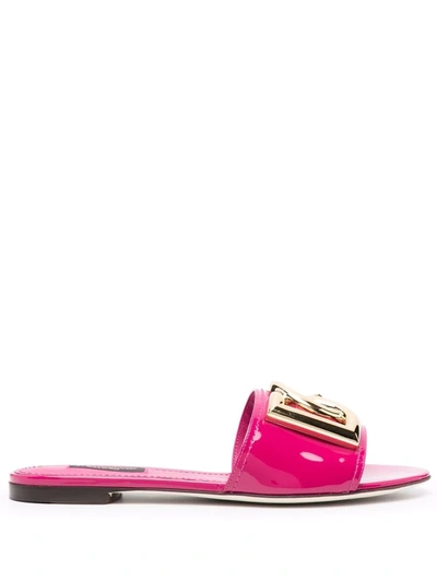 Dolce & Gabbana Logo Plaque Slip-on Sandals In Rosa