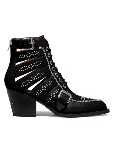 Coach Paisley Studded Cutout Leather Ankle Boots In Black
