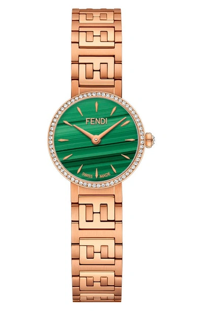 Fendi Forever  Diamond Bracelet Watch, 19mm In Rose Gold/ Green/ Rose Gold