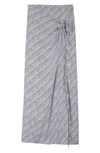 BALENCIAGA ARCHIVE LETTERS LOGO FRINGE POPLIN WRAP MAXI SKIRT,658860TKL45