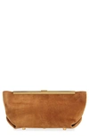 Khaite Aimee Frame Suede Clutch In Brown