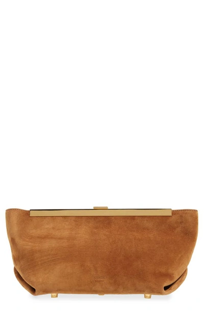 Khaite Aimee Frame Suede Clutch In Brown