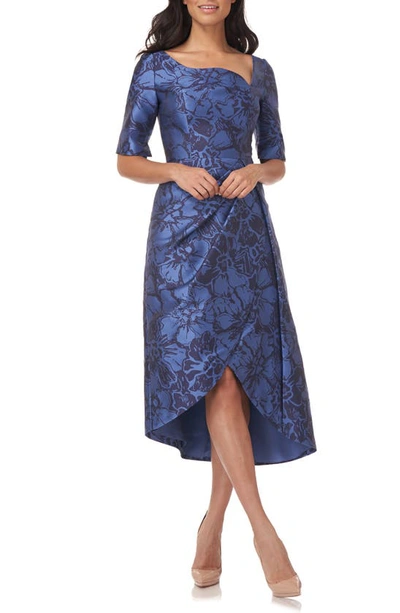 Kay Unger Tallulah Floral Jacquard Dress In Mediterranean Blue/ Twilight |  ModeSens