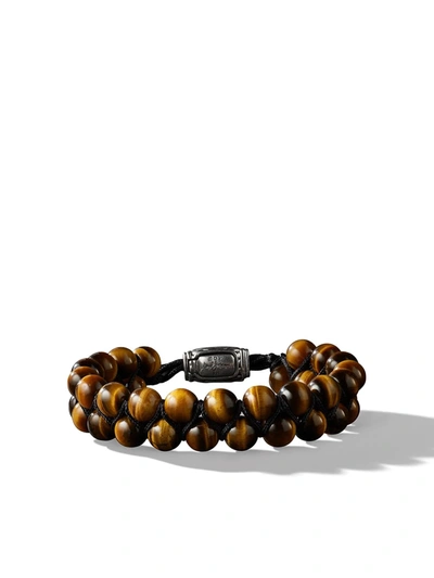 David Yurman 8mm Spiritual Beads Two-row Tiger Eye Bracelet In 银色