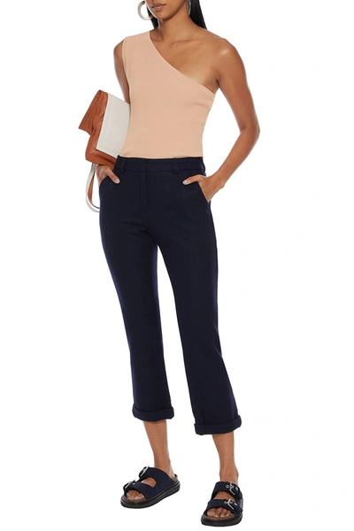 Current/elliott + Charlotte Gainsbourg The Suit Cropped Wool-blend Felt Slim-leg Pants In Navy