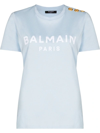 Balmain Logo Three-button T-shirt In 蓝色