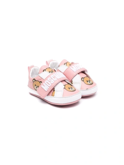 Moschino Baby Printed Leather Sneakers In 粉色