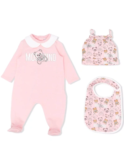 Moschino Babies' Peter Pan-collar Logo Pyjama Set In 粉色