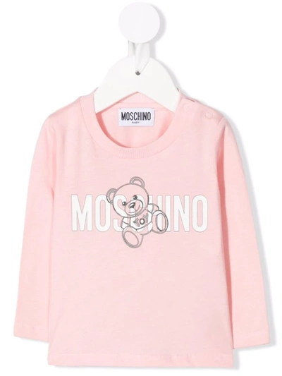 Moschino Babies' Logo-print T-shirt In 粉色