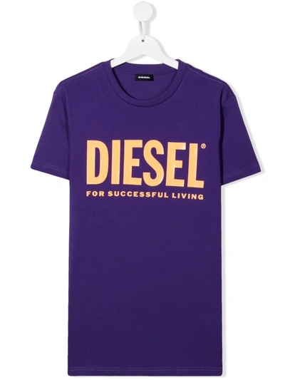 Diesel Kids' Logo-print Cotton T-shirt In Purple