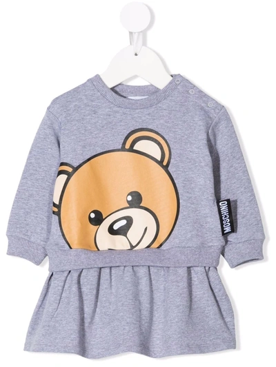 Moschino Babies' Mosсhino Kids Teddy Bear Printed Sweatshirt Dress In 灰色