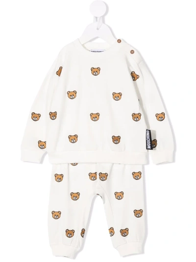 Moschino Babies' Teddy Bear-embroidery Cotton Tracksuit In Bianco