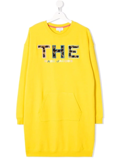 The Marc Jacobs Teen Logo Patch Sweatshirt Dress In Yellow