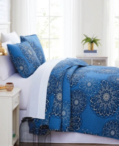 Southshore Fine Linens Midnight Floral Printed 2-piece Quilt And Coordinating Sham Set, Twin In Blue