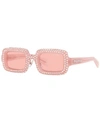 Miu Miu Crystal-embellished Rectangle-frame Sunglasses In Pink Opal