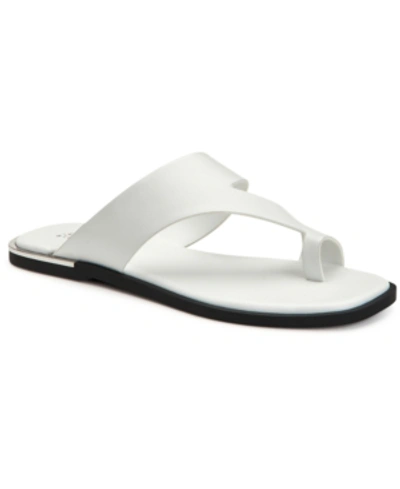 Alfani Women's Freddee Toe-ring Flat Sandals, Created For Macy's Women's Shoes In White Leather