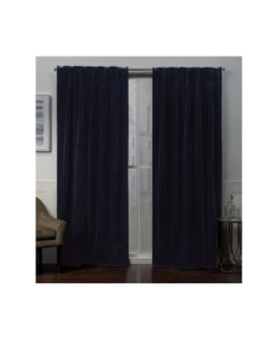 Exclusive Home Velvet Heavyweight Pinch Pleat Top Curtain Panel Pair, 27" X 84" In Navy