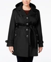 CALVIN KLEIN PLUS SIZE HOODED SINGLE-BREASTED TRENCH COAT