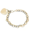 Macy's Diamond Accent Heart Tag Chain Bracelet In 18k Yellow And Rose Gold Over Sterling Silver-plated Bras In Gold