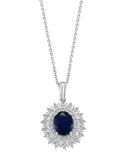 Effy Collection Effy Sapphire (1 Ct. T.w.) & Diamond (1/2 Ct. T.w.) Teardrop Halo 18" Pendant Necklace In 14k White