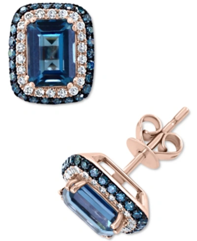Effy Collection Effy London Blue Topaz (2-7/8 Ct. T.w.) & Diamond (1/2 Ct. T.w.) Stud Earrings In 14k Rose Gold