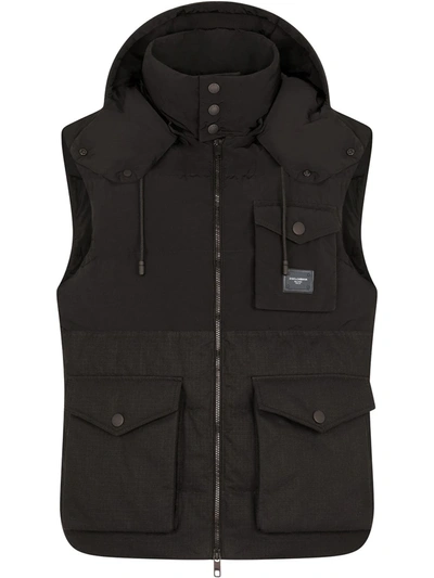 Dolce & Gabbana Logo-plaque Sleeveless Hooded Gilet In Black