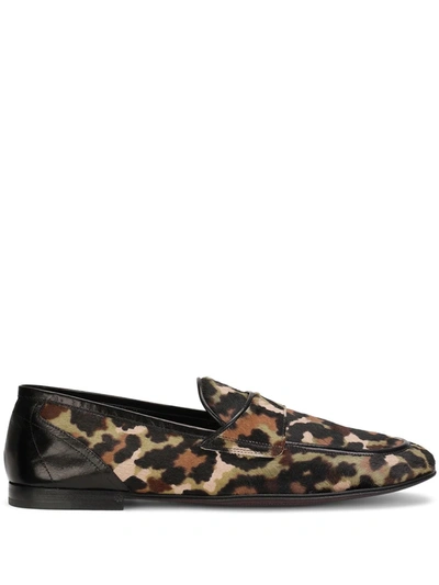 Dolce & Gabbana Pony Hair Slippers With Leopard And Camouflage Print In Multicolor