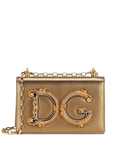 Dolce & Gabbana Nappa Mordore Leather Dg Girls Bag In Gold