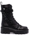 Valentino Cutout Leather Combat Boot In Schwarz