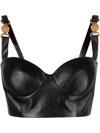 Versace Embellished Jersey-paneled Leather Bustier Top In Schwarz