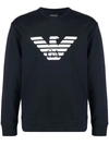 Emporio Armani Cotton Blend Crewneck Sweatshirt In Blau