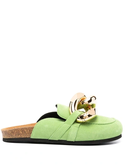 Jw Anderson Embellished Suede Slippers In Green
