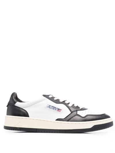 Autry Medalist Low Two-tone Sneakers In White And Mountain Green Leather In Black Leather