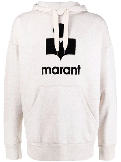 Isabel Marant Miley Flocked-logo Hoodie In 23ec Ecru