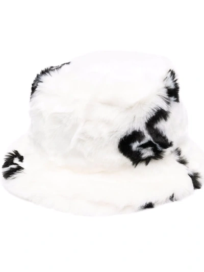 Gcds Buket Hat In Ecological Fur With Logo In White