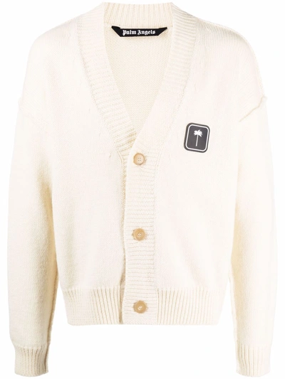 Palm Angels Pxp Logo-patch Cardigan In Ivory