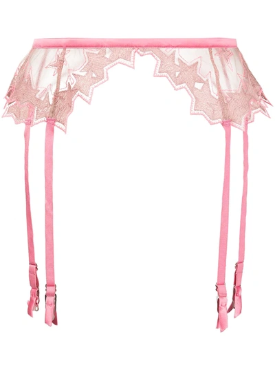 Fleur Du Mal Superstar Satin-trimmed Embroidered Stretch-tulle Suspender Belt In Pink