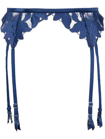 Fleur Du Mal Lily Embroidered Garter Belt In Blue