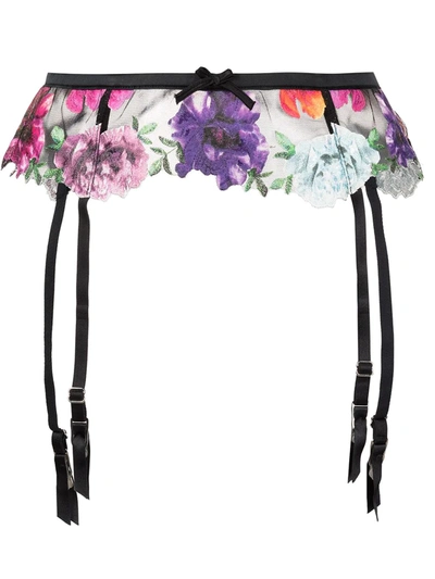 Fleur Du Mal Monet Satin-trimmed Appliquéd Stretch-tulle Suspender Belt In Black