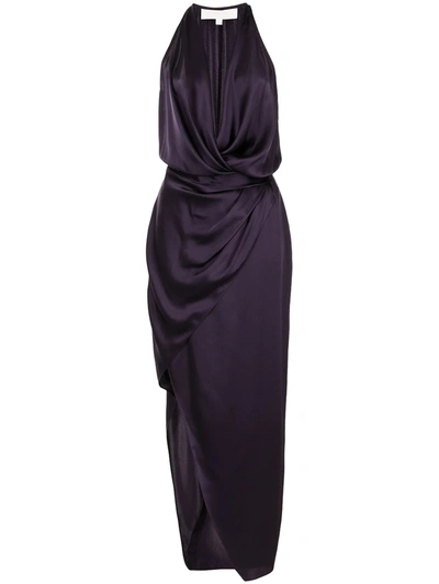 Michelle Mason Asymmetric Halterneck Silk Dress In Purple