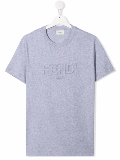 Fendi Kids' Embossed-logo Short-sleeve T-shirt In Grey