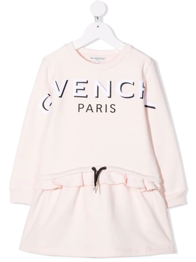 Givenchy Kids' Logo Flock Cotton Blend Sweat Dress In Rose
