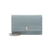 Alexander Mcqueen Skull Mini Embellished Croc-effect Patent-leather Shoulder Bag In Blue
