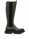 Alexander Mcqueen 40mm Tread Slick Leather Tall Boots In Kaki