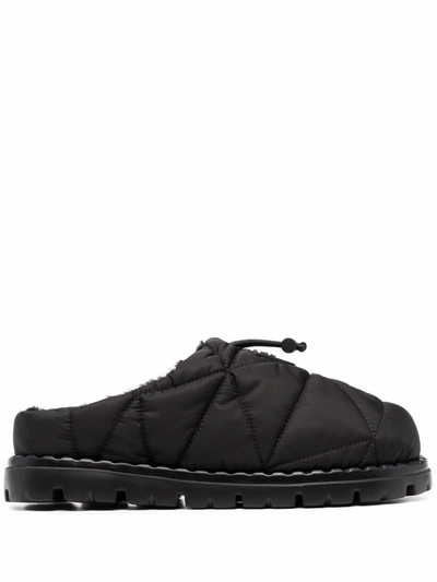 Prada Quilted Nylon And Shearling Backless Loafers In Black