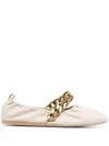 Stella Mccartney Falabella Chain Ballerina Flats In 001 Black Black Grey