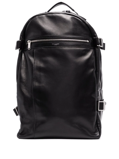 Saint Laurent Logo-print Polished-finish Backpack In Black