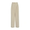 The Row Front Pleat Straight Leg Cotton Tailored Pants In Oatmeal