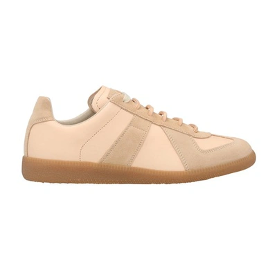 Maison Margiela 'replica' Pink Low Top Sneakers With Suede Details And Logo On The Tongue In Leather Woman In Beige