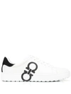 Ferragamo White Sneakers With Gancini Print On The Side And Contrasting Heel In White